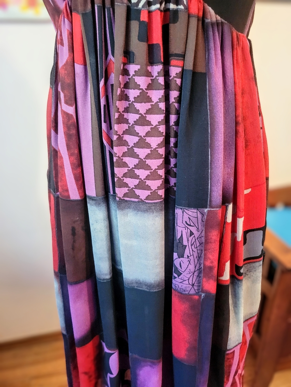 Etro 100% Silk Velvet Detail V-Neck Sleeveless Patchwork Midi Dress, EUC, Large - Picture 9 of 16